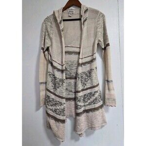 Mudd Cardigan Womens M Y2k Retro Goblincore Boho Knit Open Front Duster Hooded